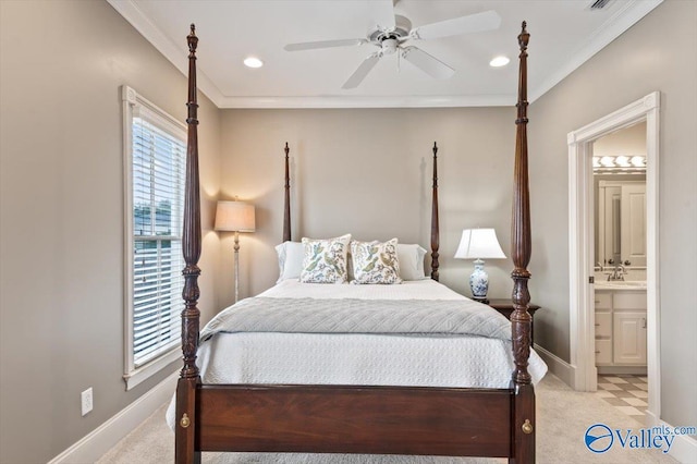 bedroom with baseboards, multiple windows, and recessed lighting