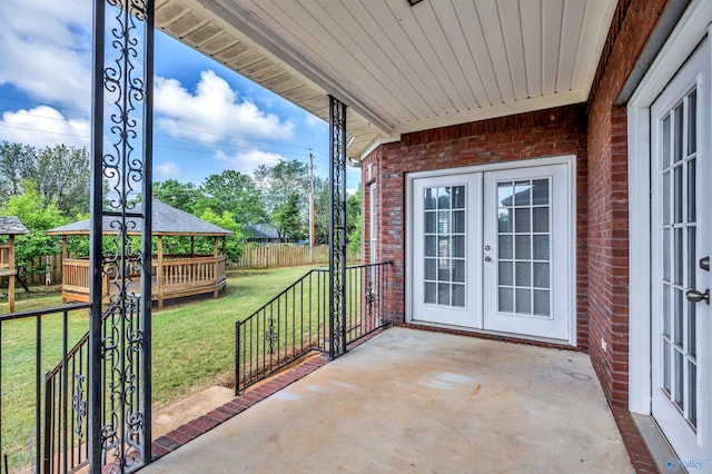 view of patio with a gazebo and french doors