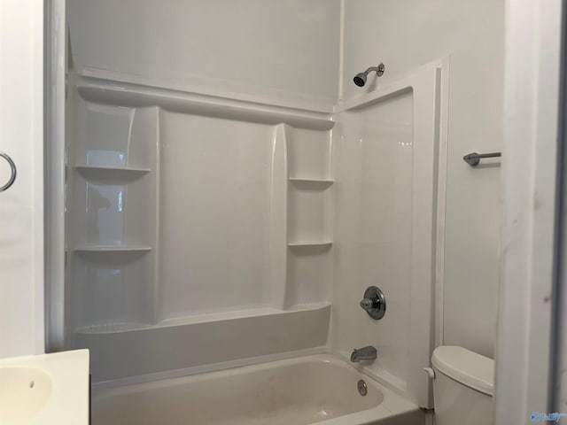 full bathroom with shower / bathtub combination, vanity, and toilet