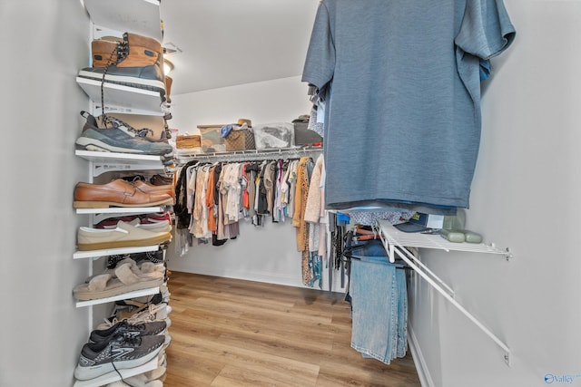 walk in closet featuring wood finished floors