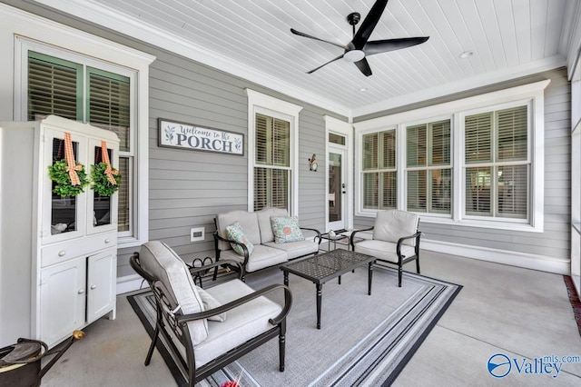 view of patio / terrace featuring an outdoor living space and a ceiling fan