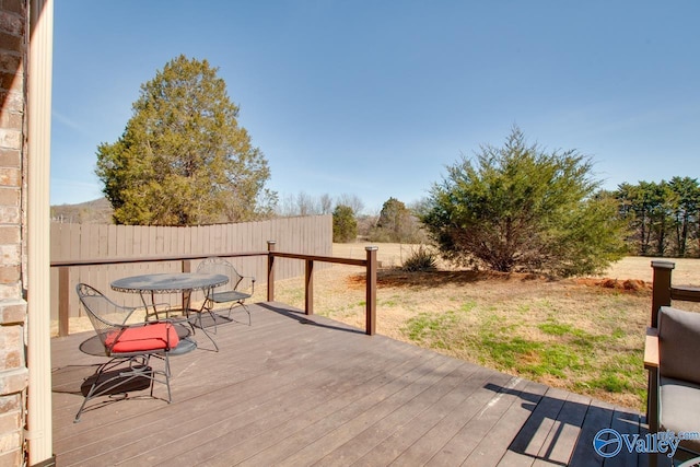 wooden terrace featuring fence