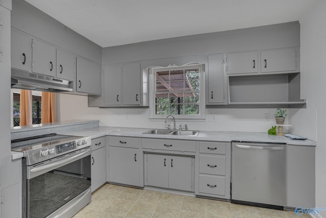 kitchen with sink and appliances with stainless steel finishes