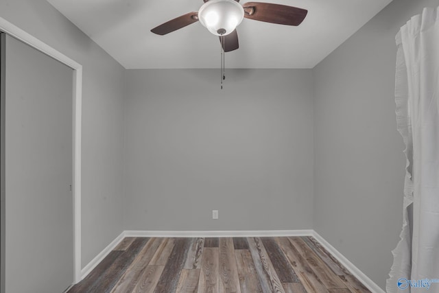 unfurnished room with hardwood / wood-style floors and ceiling fan