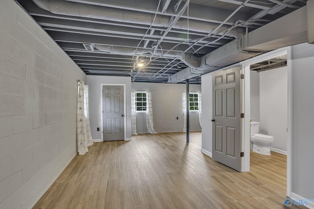 basement featuring hardwood / wood-style flooring