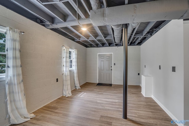 basement featuring hardwood / wood-style flooring