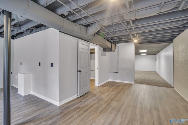 basement with hardwood / wood-style floors