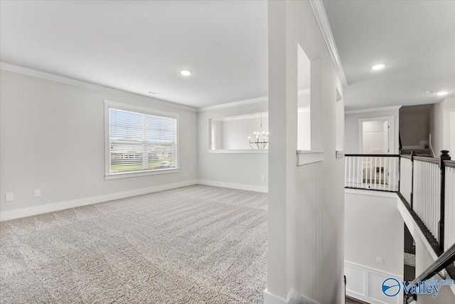 246 Tybee Dr, Madison, AL 35756 - carpeted spare room featuring crown molding, a chandelier, baseboards, and recessed lighting