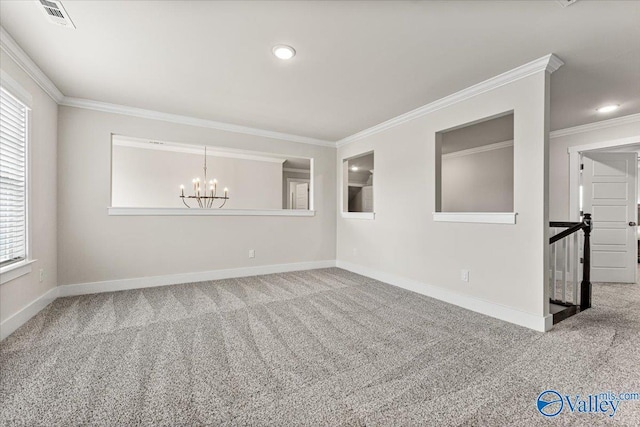 246 Tybee Dr, Madison, AL 35756 - unfurnished room featuring carpet flooring, crown molding, baseboards, a chandelier, and recessed lighting