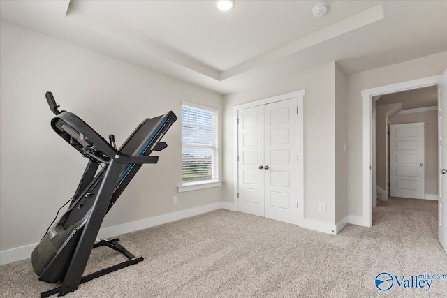 246 Tybee Dr, Madison, AL 35756 - workout area with a raised ceiling, carpet floors, and baseboards