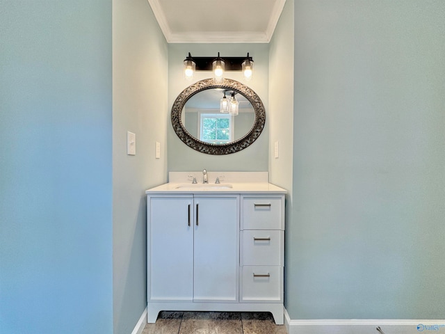 bathroom featuring vanity and ornamental molding