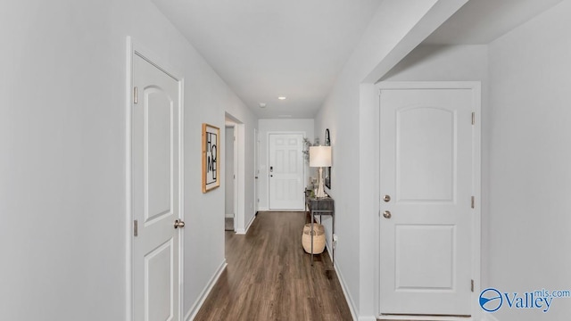 18882 Wicklow Cir, Athens, AL 35613 - corridor with baseboards, dark wood-style floors, and recessed lighting