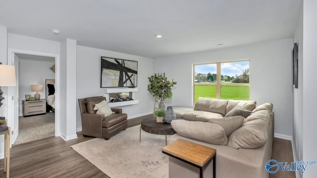 18882 Wicklow Cir, Athens, AL 35613 - living area featuring dark wood-style floors, baseboards, and recessed lighting