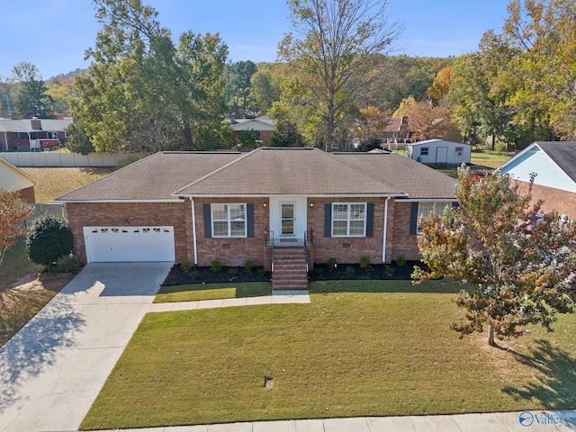 ranch-style home with a front lawn