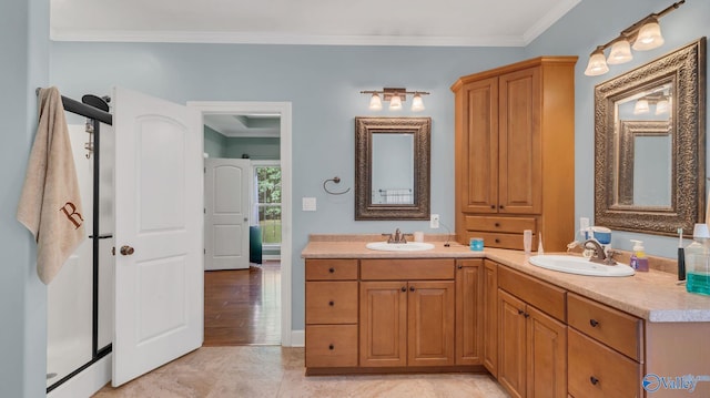 11266 Maggie Lou Dr, Tanner, AL 35671 - bathroom with crown molding and double vanity