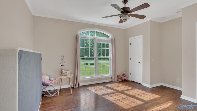 11266 Maggie Lou Dr, Tanner, AL 35671 - interior space with wood finished floors, ornamental molding, baseboards, and a ceiling fan