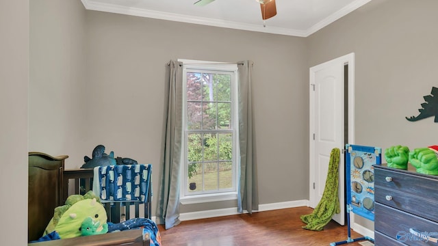 11266 Maggie Lou Dr, Tanner, AL 35671 - bedroom with ornamental molding, wood finished floors, baseboards, and ceiling fan
