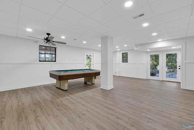 17207 County Road 22, Centre, AL 35960 - playroom featuring a drop ceiling, light wood-style floors, billiards, ceiling fan, and recessed lighting