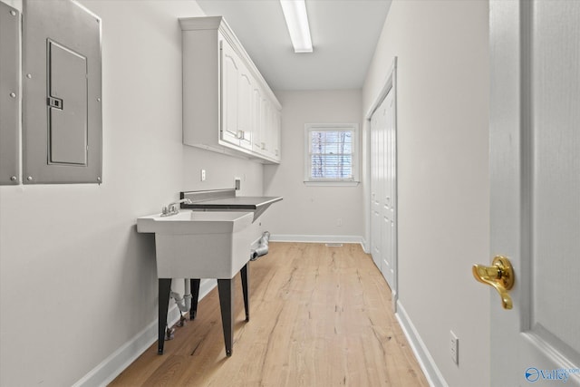 washroom featuring light hardwood / wood-style floors and electric panel