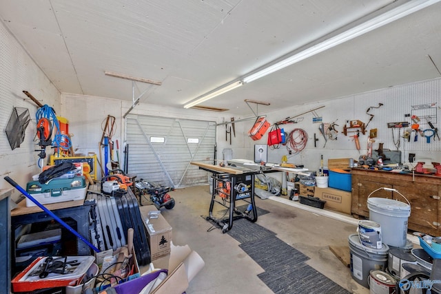 garage featuring a workshop area