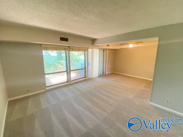 carpeted spare room featuring a textured ceiling