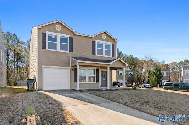 view of front of property featuring a porch and a garage