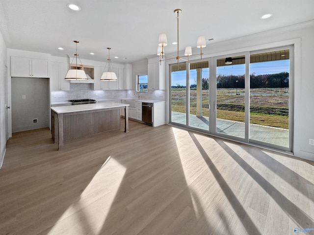 kitchen with decorative backsplash, white cabinetry, a sink, and stainless steel dishwasher