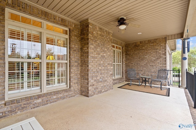view of patio / terrace featuring ceiling fan and covered porch