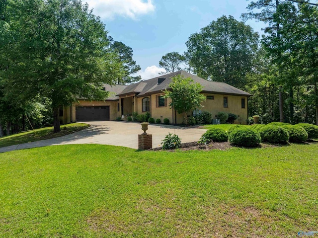 1805 Sibert Dr, Glencoe, AL 35905 - single story home with driveway, a garage, a front yard, and stucco siding