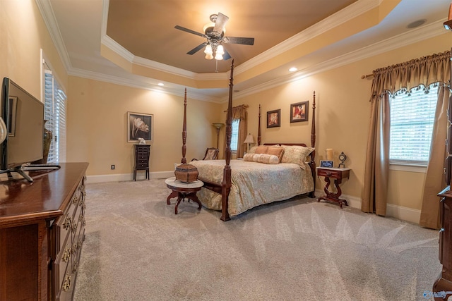1805 Sibert Dr, Glencoe, AL 35905 - carpeted bedroom featuring a raised ceiling, multiple windows, ornamental molding, and baseboards