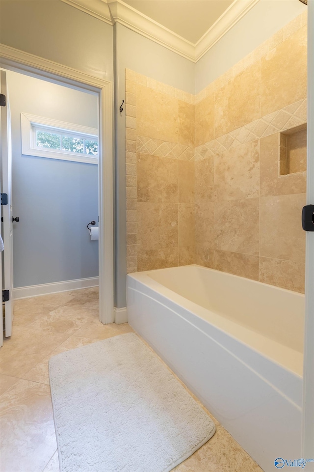 1805 Sibert Dr, Glencoe, AL 35905 - full bathroom with ornamental molding,  shower combination, baseboards, and tile patterned floors