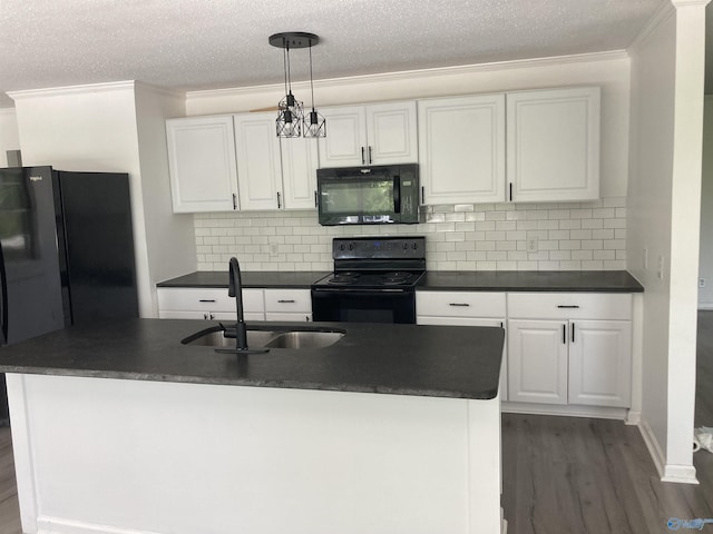 625 S Mountain Dr E, Trinity, AL 35673 - kitchen featuring dark countertops, ornamental molding, a sink, and black appliances