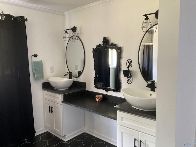 625 S Mountain Dr E, Trinity, AL 35673 - full bathroom featuring crown molding, baseboards, tile patterned floors, and vanity