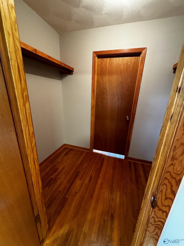 spacious closet featuring dark hardwood / wood-style flooring