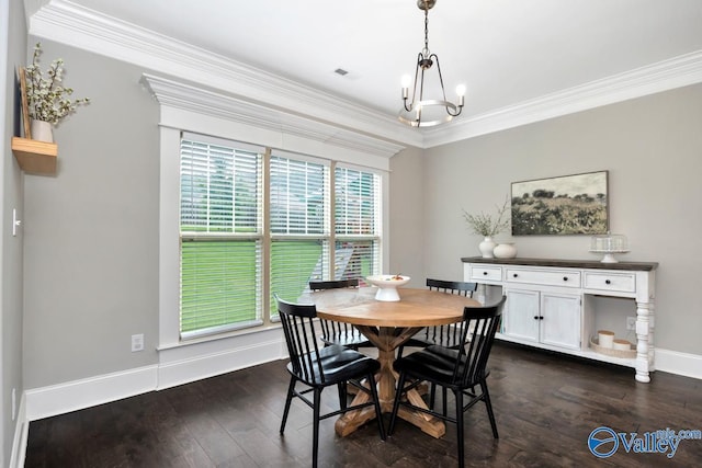 3011 Chimney Cove Cir, Brownsboro, AL 35741 - dining area featuring a chandelier, ornamental molding, baseboards, and dark wood finished floors