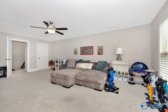 3011 Chimney Cove Cir, Brownsboro, AL 35741 - living area featuring carpet and ceiling fan