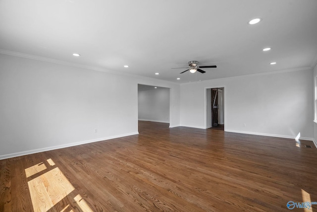 2707 Morgan St SW, Huntsville, AL 35805 - unfurnished room with recessed lighting, dark wood-style flooring, ceiling fan, crown molding, and baseboards