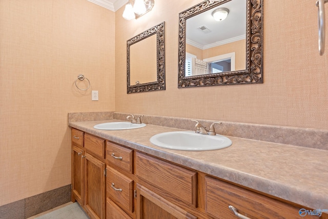 bathroom featuring vanity and ornamental molding