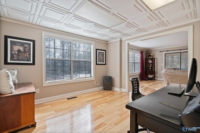 office area featuring light hardwood / wood-style floors