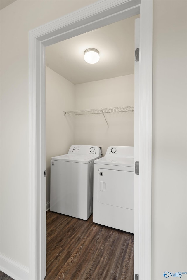 228 Cherry Laurel Dr, Hazel Green, AL 35750 - laundry room with separate washer and dryer and dark wood-style flooring