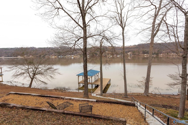 dock area with a water view