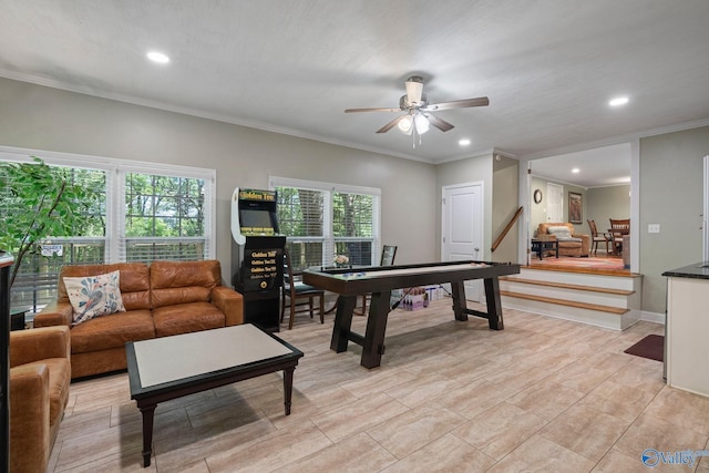 228 George Byrd Dr, Owens Cross Roads, AL 35763 - playroom with a ceiling fan, recessed lighting, and ornamental molding