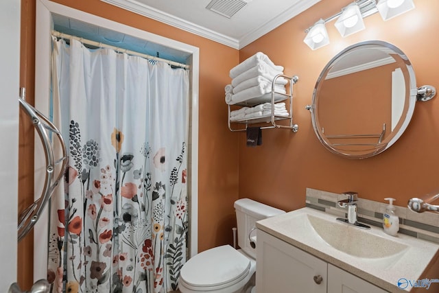 228 George Byrd Dr, Owens Cross Roads, AL 35763 - full bath featuring vanity, toilet, crown molding, and a shower with curtain