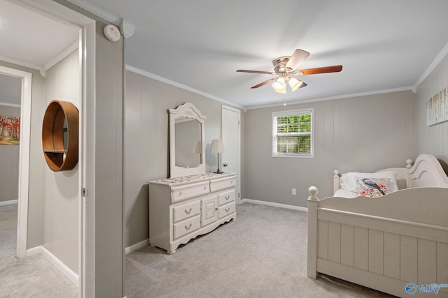 228 George Byrd Dr, Owens Cross Roads, AL 35763 - bedroom featuring light carpet, ornamental molding, a ceiling fan, and baseboards