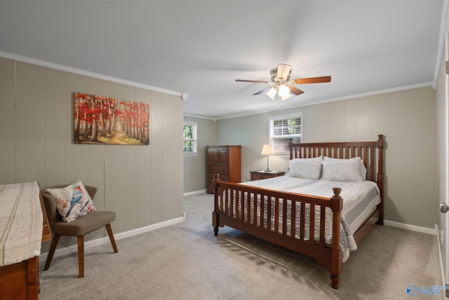 228 George Byrd Dr, Owens Cross Roads, AL 35763 - bedroom with crown molding, baseboards, light colored carpet, and a ceiling fan