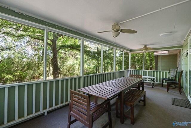 228 George Byrd Dr, Owens Cross Roads, AL 35763 - sunroom featuring ceiling fan, healthy amount of natural light, and outdoor dining space