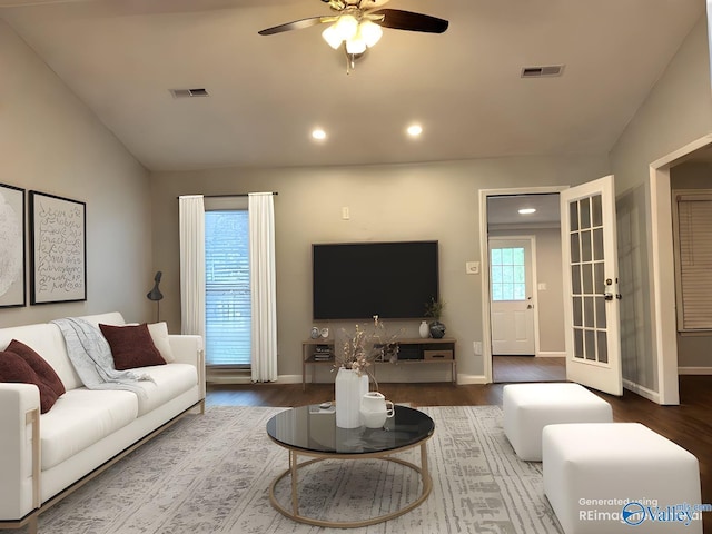 107 Patra Dr, Madison, AL 35758 - living room featuring a ceiling fan, wood finished floors, and recessed lighting