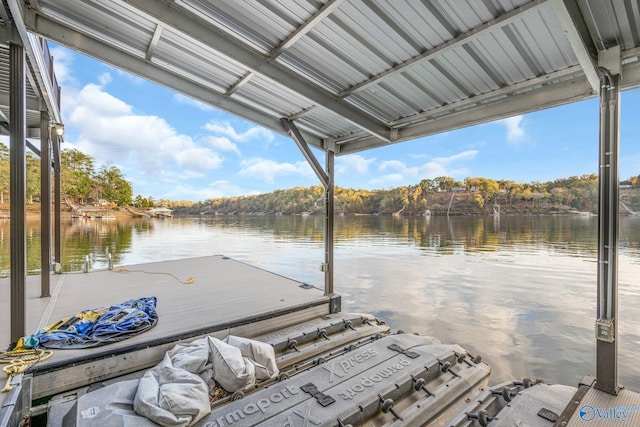 view of dock with a water view