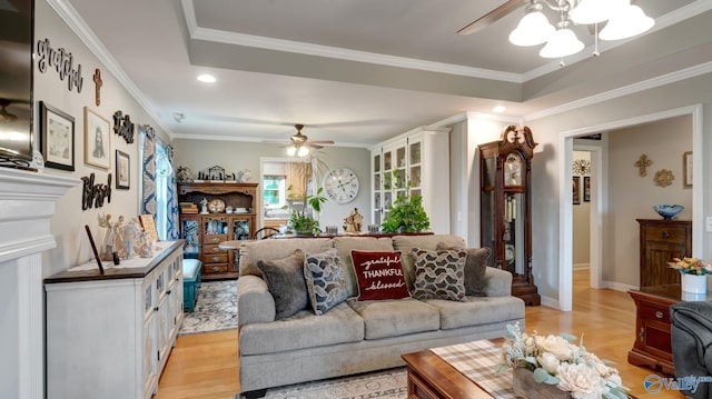 112 Bullard Rd, Hazel Green, AL 35750 - living room with a ceiling fan, light wood-style flooring, ornamental molding, baseboards, and recessed lighting