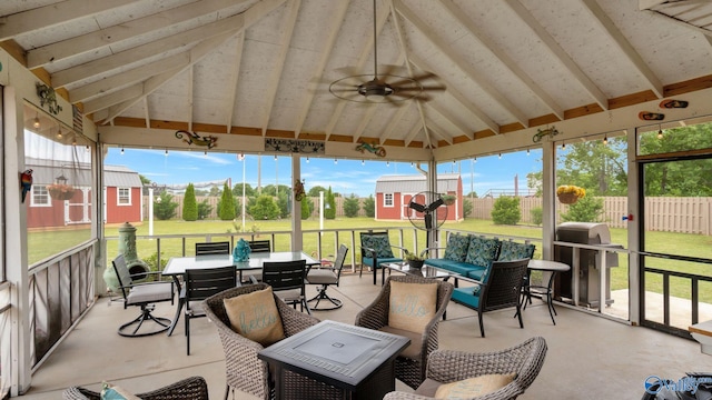 112 Bullard Rd, Hazel Green, AL 35750 - sunroom / solarium with an outdoor hangout area, a ceiling fan, outdoor dining space, and plenty of natural light